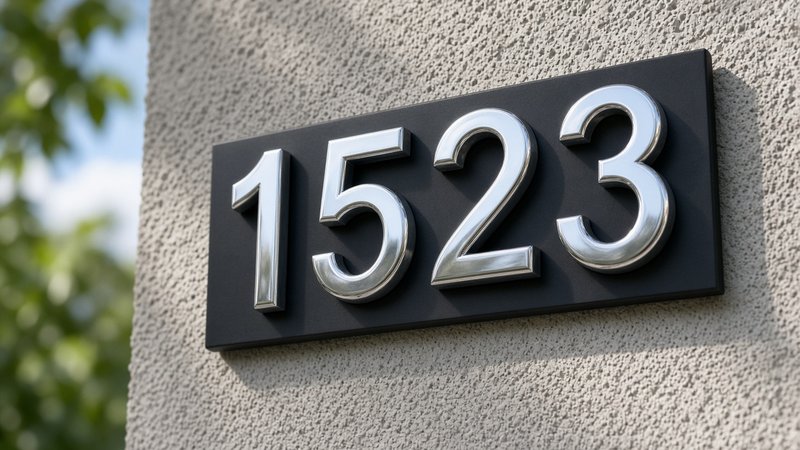 Address plaque with large numbers seen in daylight