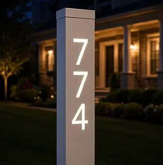 Example concept image: vertical post address numbers, rendered in the site style