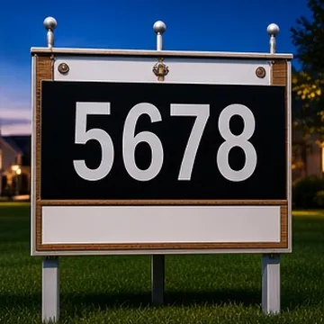 Address yard sign 5678 on a lawn