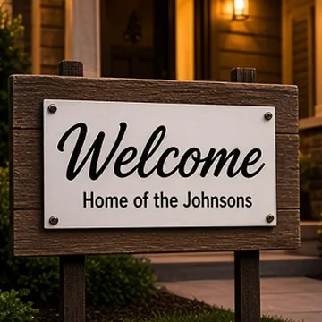 Custom welcome sign by a front door
